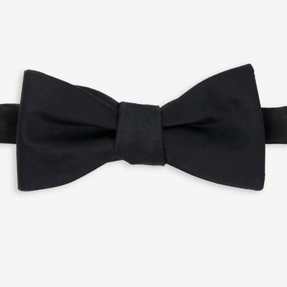 Tie Bar Solid Satin Black Bow Tie NWT